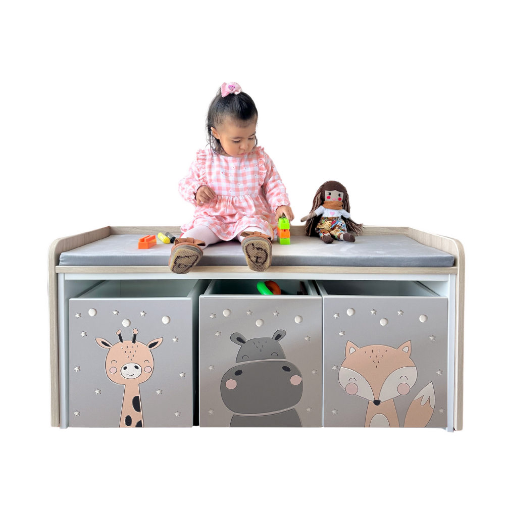 juguetero de 3 cajas para niños modelo animalitos