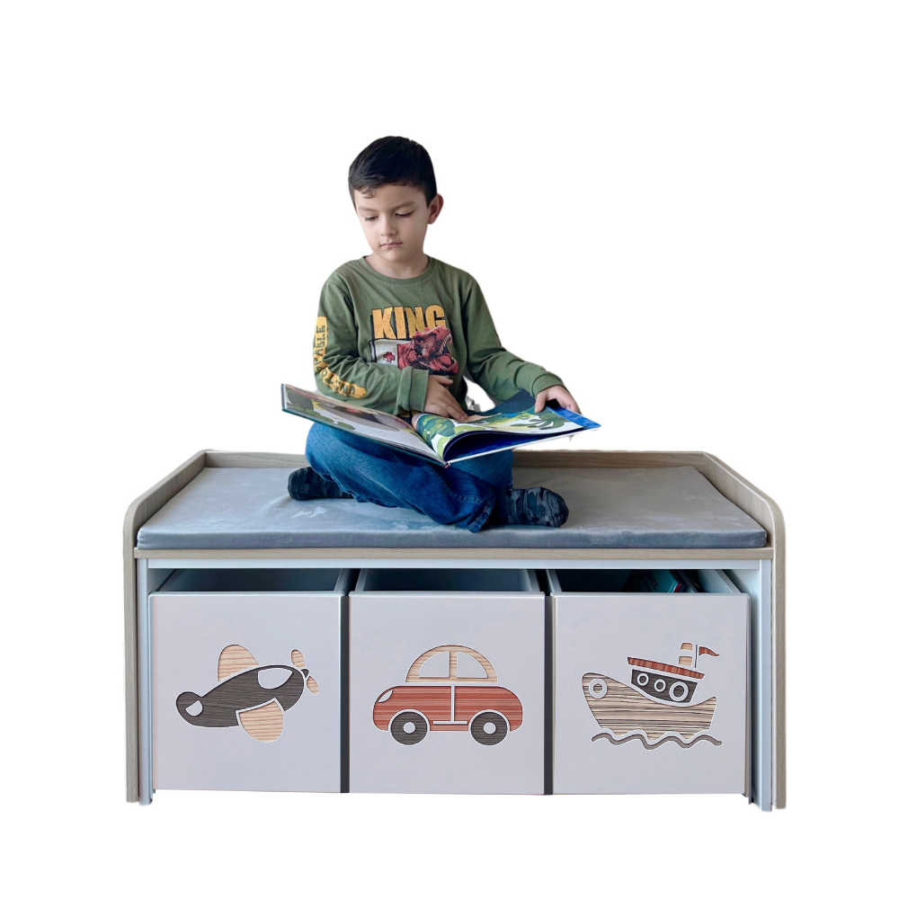 juguetero de 3 cajas para niños modelo transportes