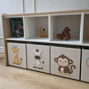 Estante juguetero doble nivel con 4 cajas - Animalitos Selva Alto Relieve
