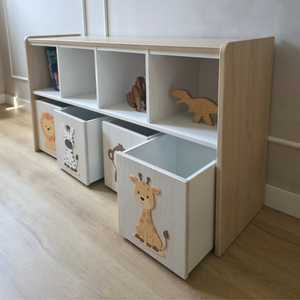 Estante juguetero doble nivel con 4 cajas - Animalitos Selva Alto Relieve