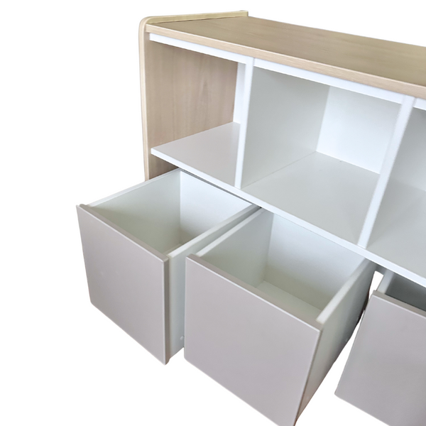 Estante juguetero doble nivel con 4 cajas - Color Taupe