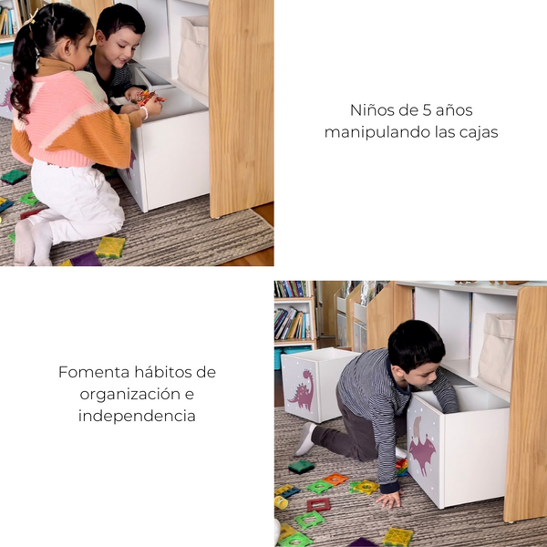 Estante juguetero doble nivel con 4 cajas - Pasteles