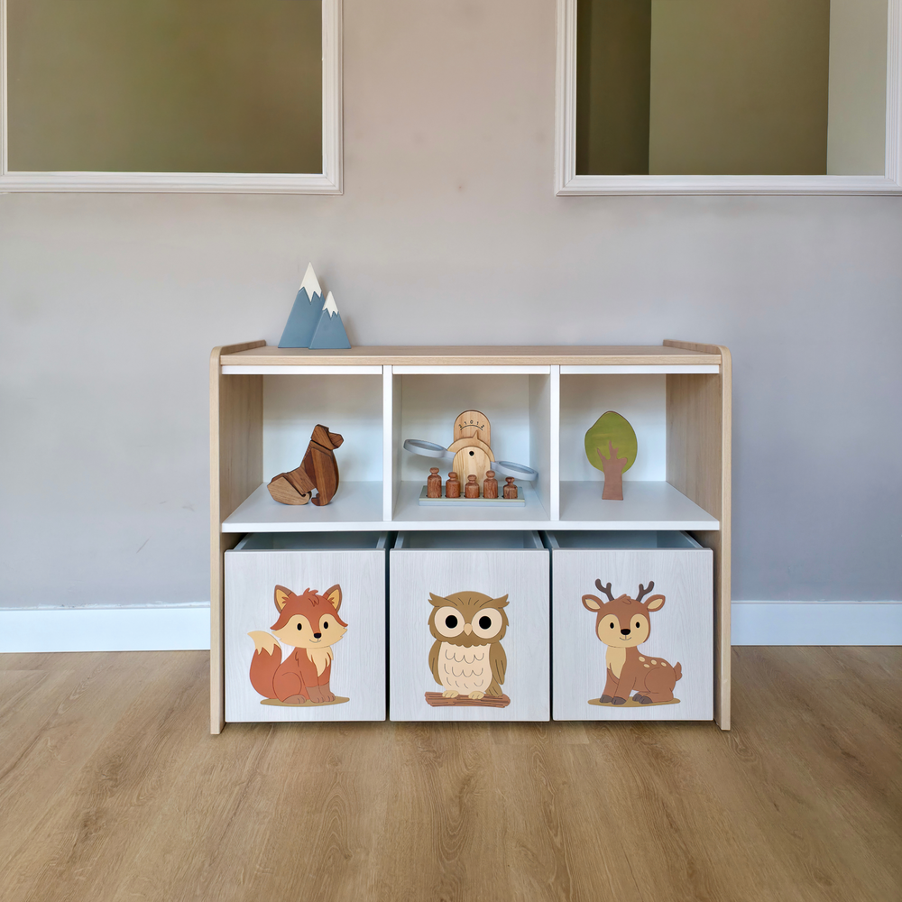 estante-juguetero-doble-nivel-con-cajas-jugueteras-para-niños-madera-Dadácticos-1