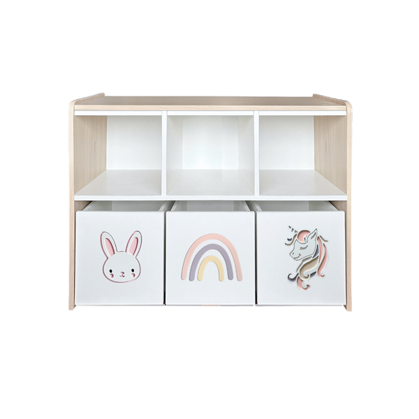 Estante juguetero doble nivel con 3 cajas - Unicornio