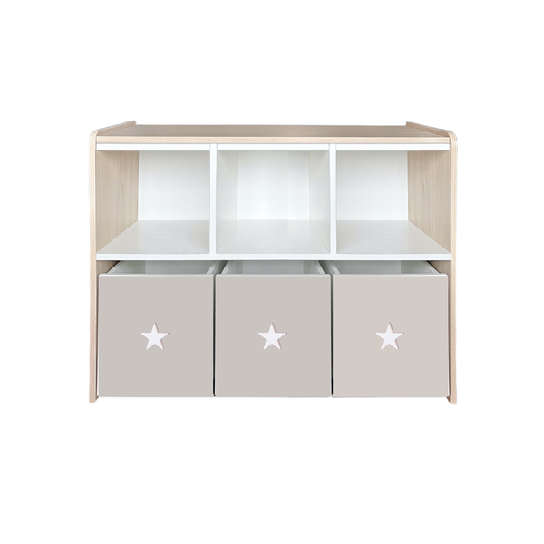 Estante juguetero doble nivel con 3 cajas - Taupe estrellas