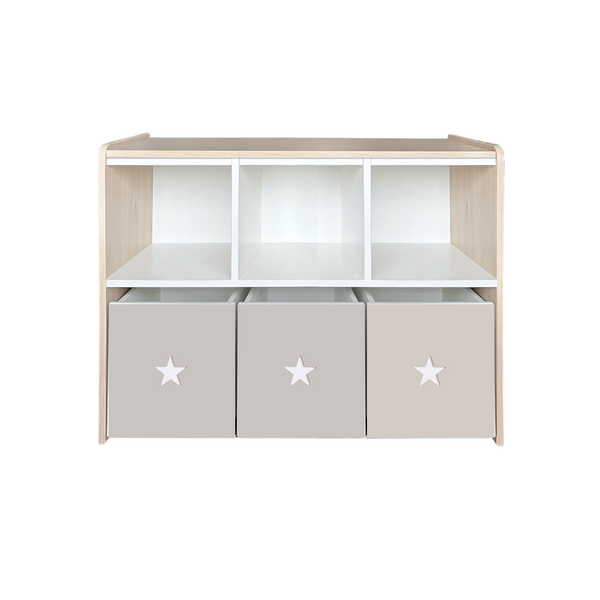 Estante juguetero doble nivel con 3 cajas - Colores Estrellas