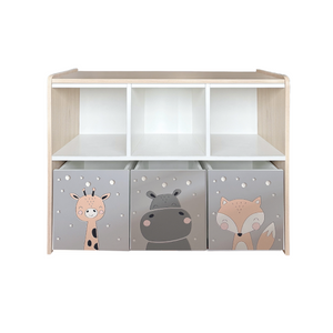 Estante juguetero doble nivel con 3 cajas - Animalitos Fondo Gris