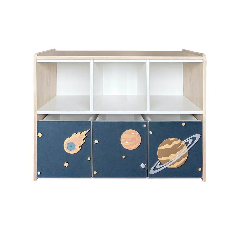 estante juguetero con 6 espacios modelo universo para niños