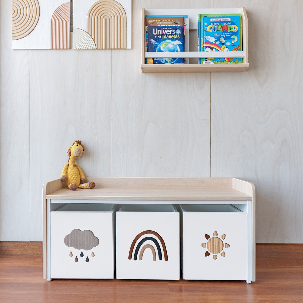 estante juguetero de 3 cajas cielo para niños