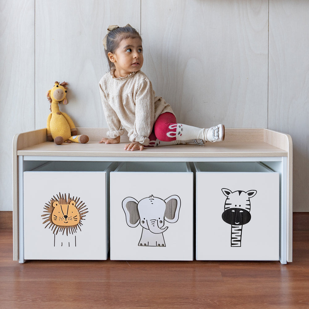 estante juguetero de 3 cajas para niños