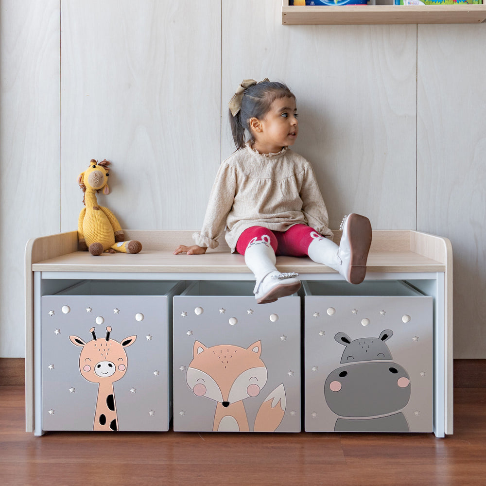 juguetero de 3 cajas para niños modelo animalitos