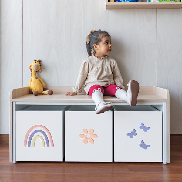 juguetero de 3 cajas para niños modelo arcoiris