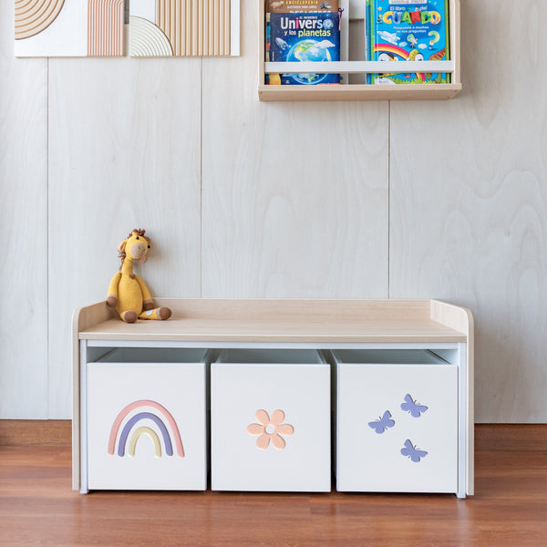 juguetero de 3 cajas para niños modelo arcoiris