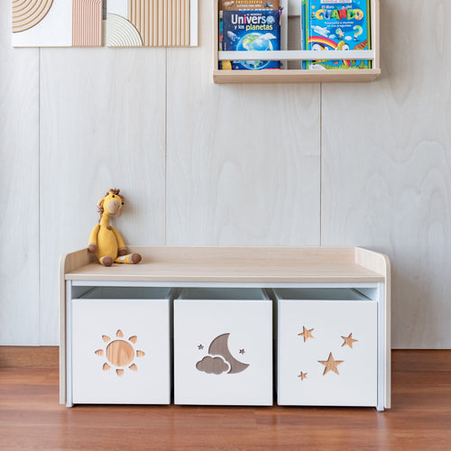 juguetero de 3 cajas para niños modelo cielo