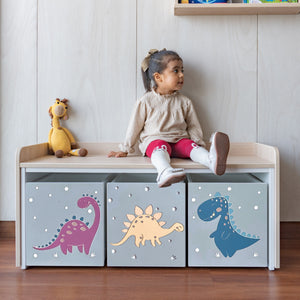 juguetero de 3 cajas para niños modelo dinosaurios