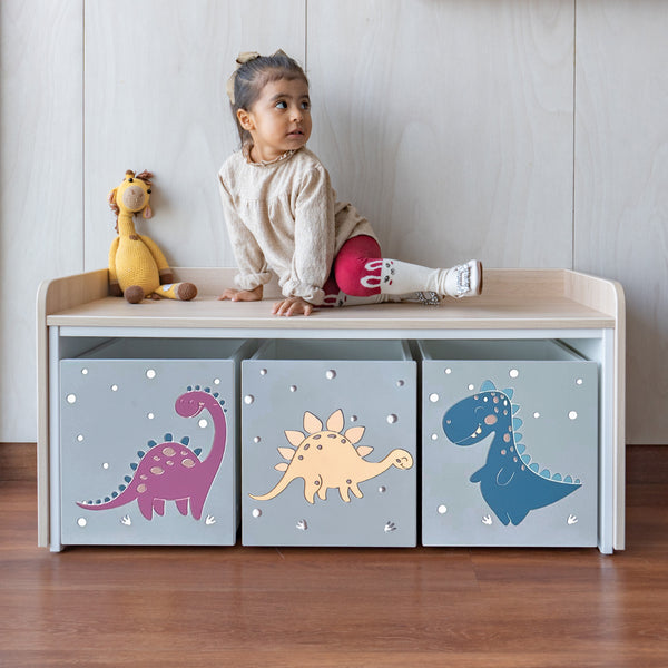 juguetero de 3 cajas para niños modelo dinosaurios