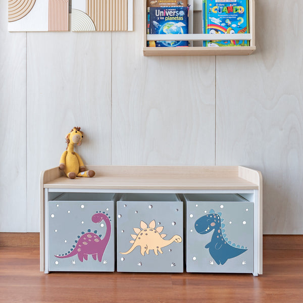 juguetero de 3 cajas para niños modelo dinosaurios