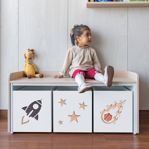juguetero de 3 cajas para niños modelo espacio