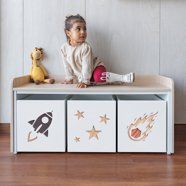juguetero de 3 cajas para niños modelo espacio