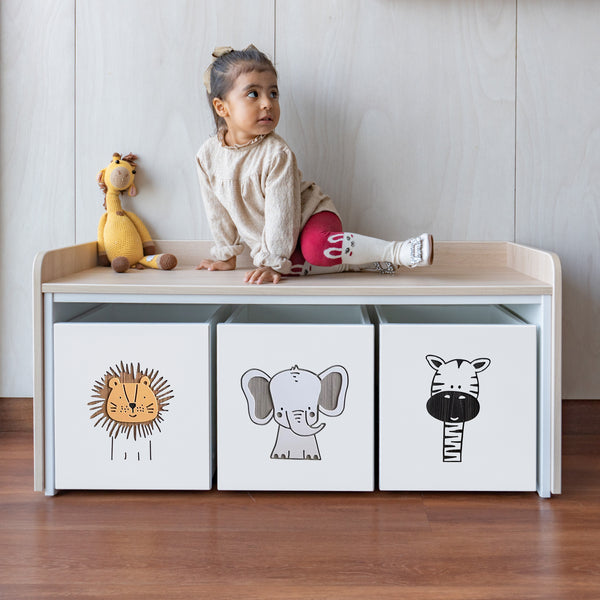 juguetero de 3 cajas para niños modelo selva