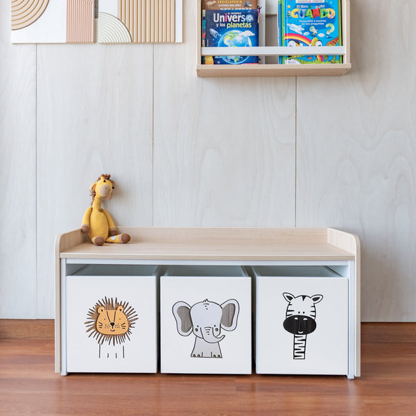juguetero de 3 cajas para niños modelo selva