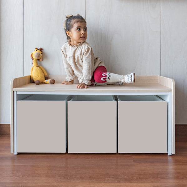 juguetero de 3 cajas para niños color taupe