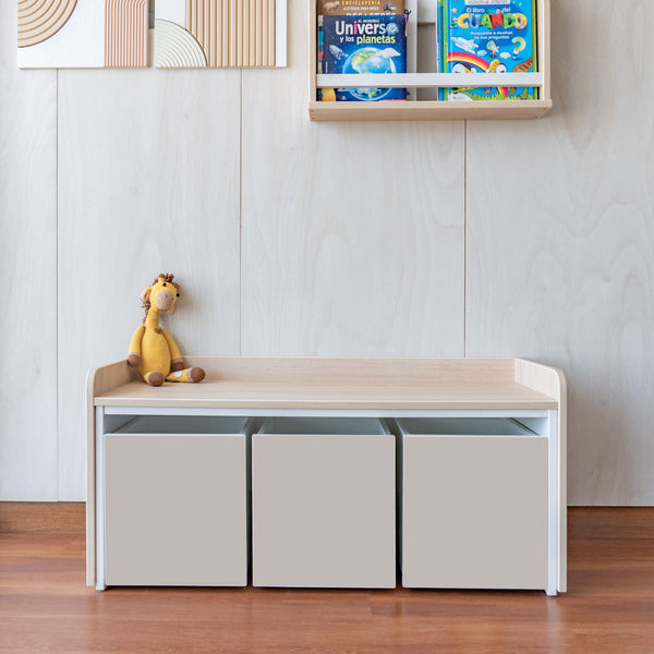 juguetero de 3 cajas para niños color taupe