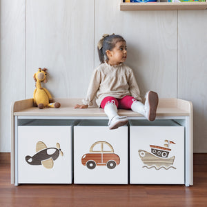 juguetero de 3 cajas para niños modelo transportes