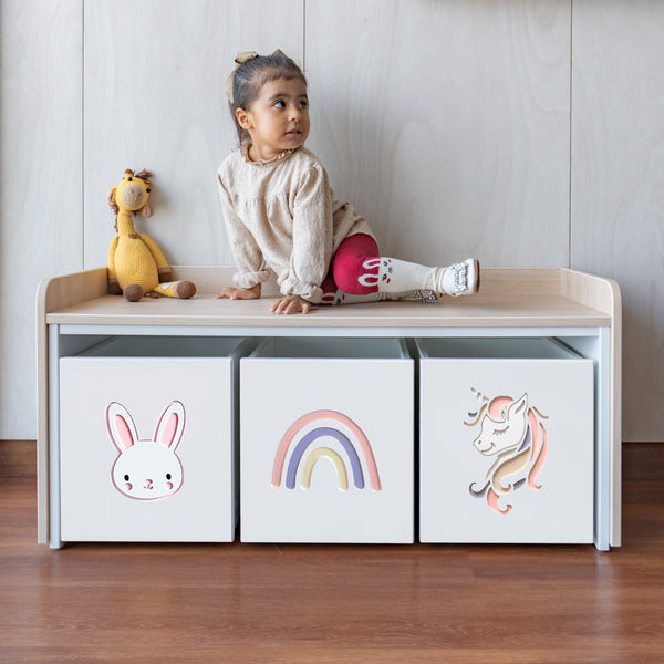 juguetero de 3 cajas para niños modelo unicornio