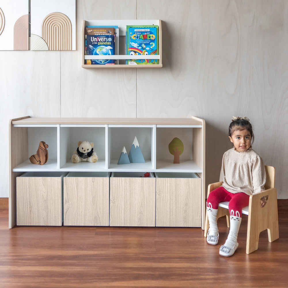 juguetero de  8 cajas en natural para niños en natural