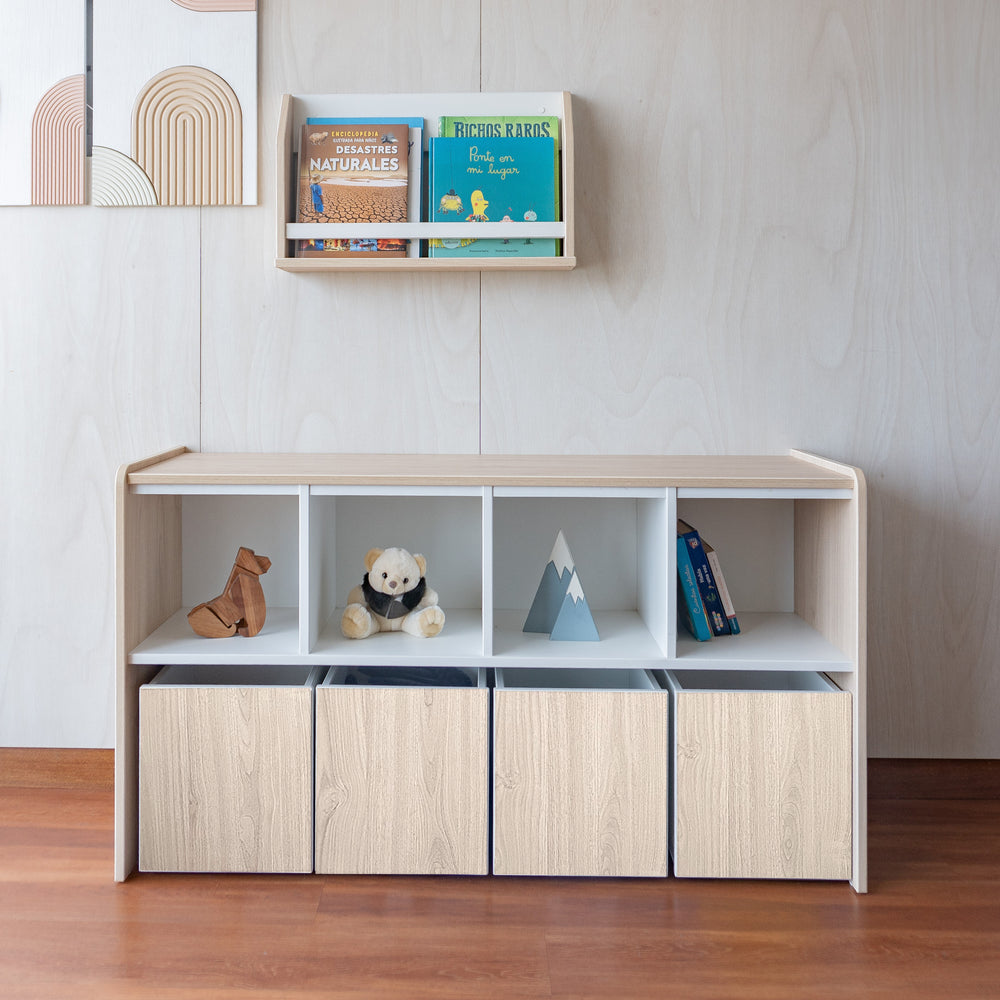 juguetero de  8 cajas en natural para niños en natural