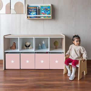 juguetero de 8 cajas rosa con estrellas para niños