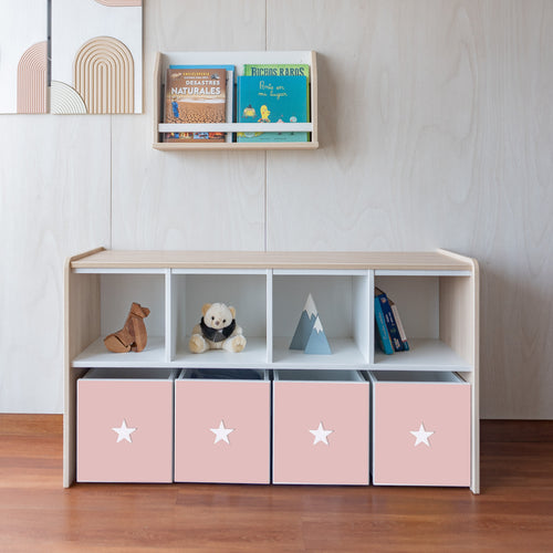 juguetero de 8 cajas rosa con estrellas para niños