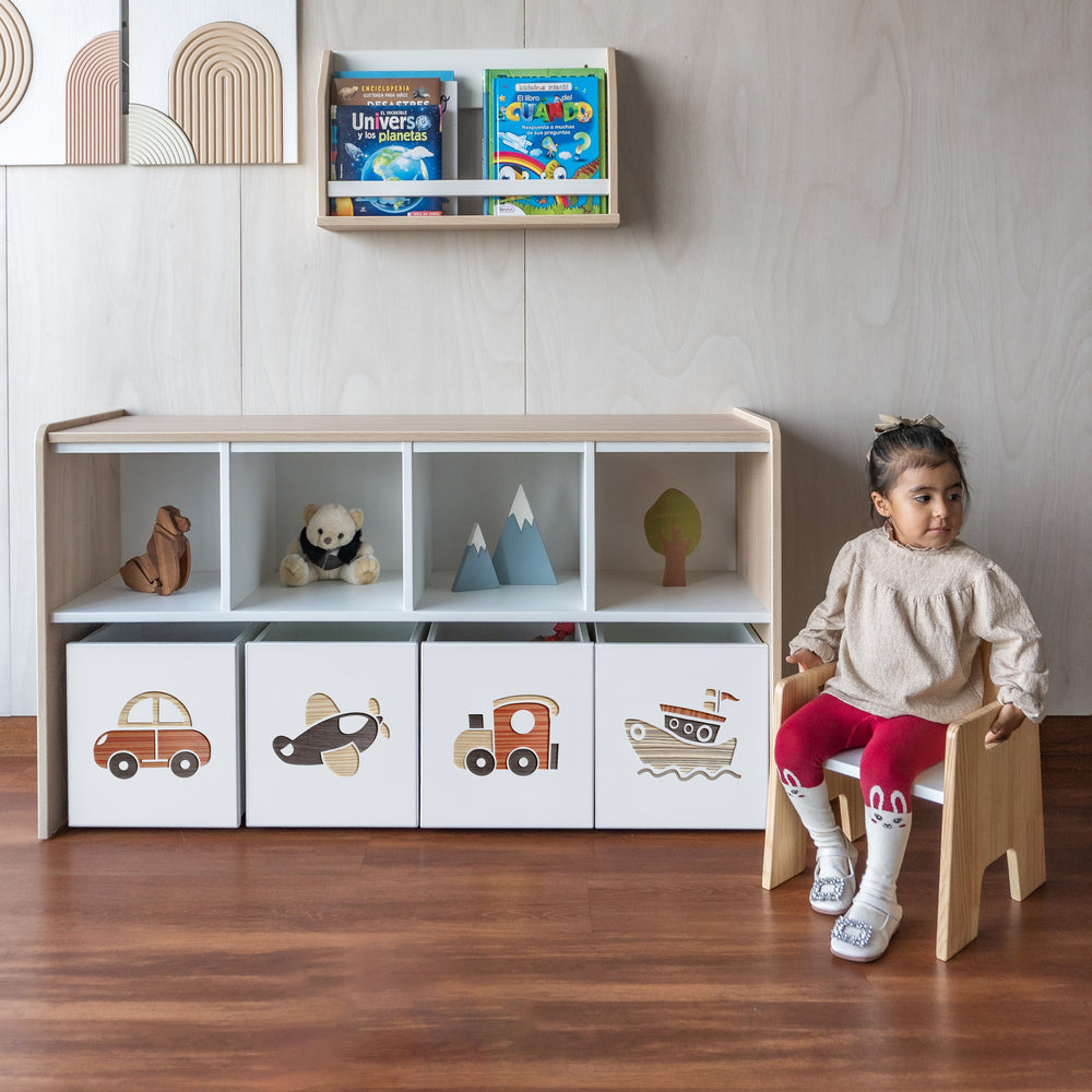 juguetero de 8 cajas para niños medios de transporte