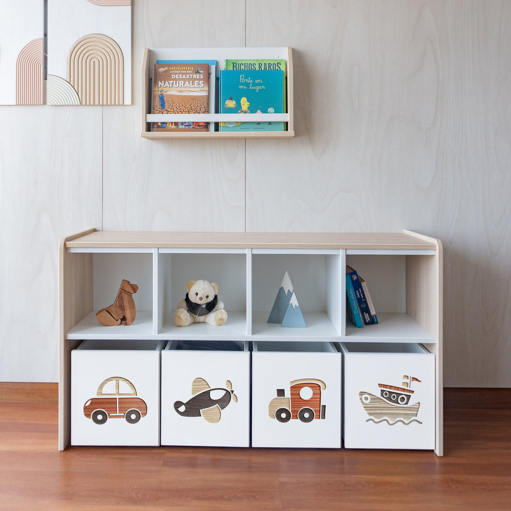 juguetero de 8 cajas para niños medios de transporte