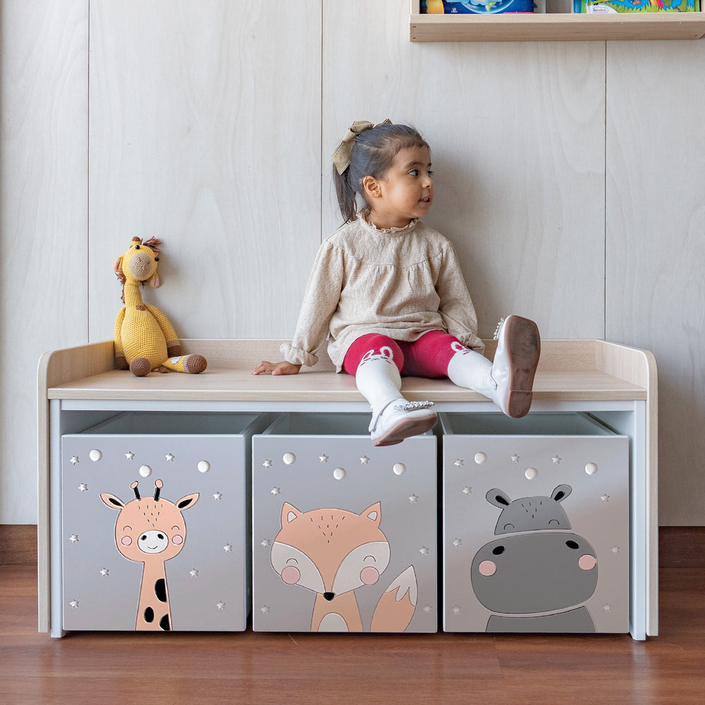 estante juguetero de 3 cajas para niños