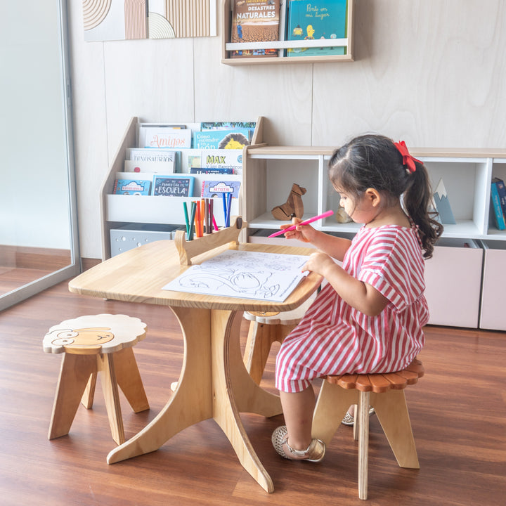 mesa árbol de madera pino para niños