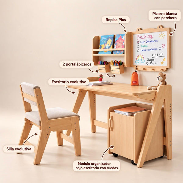 Pack Escritorio evolutivo con silla y organizadores | Dadácticos