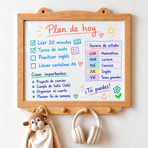 Pizarra organizadora de pared con percheros